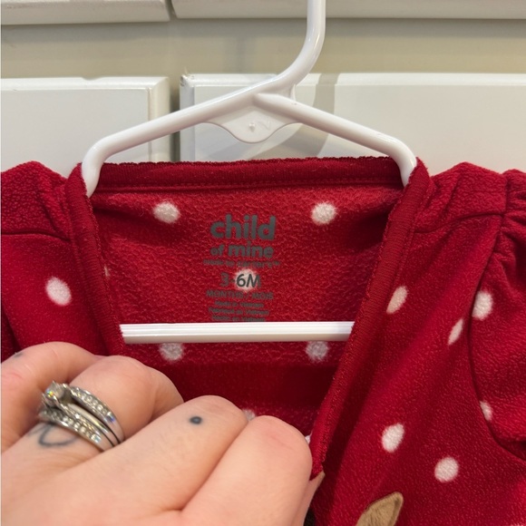 Child of Mine Red Polka Dot Reindeer Footie One Piece - Picture 2 of 5